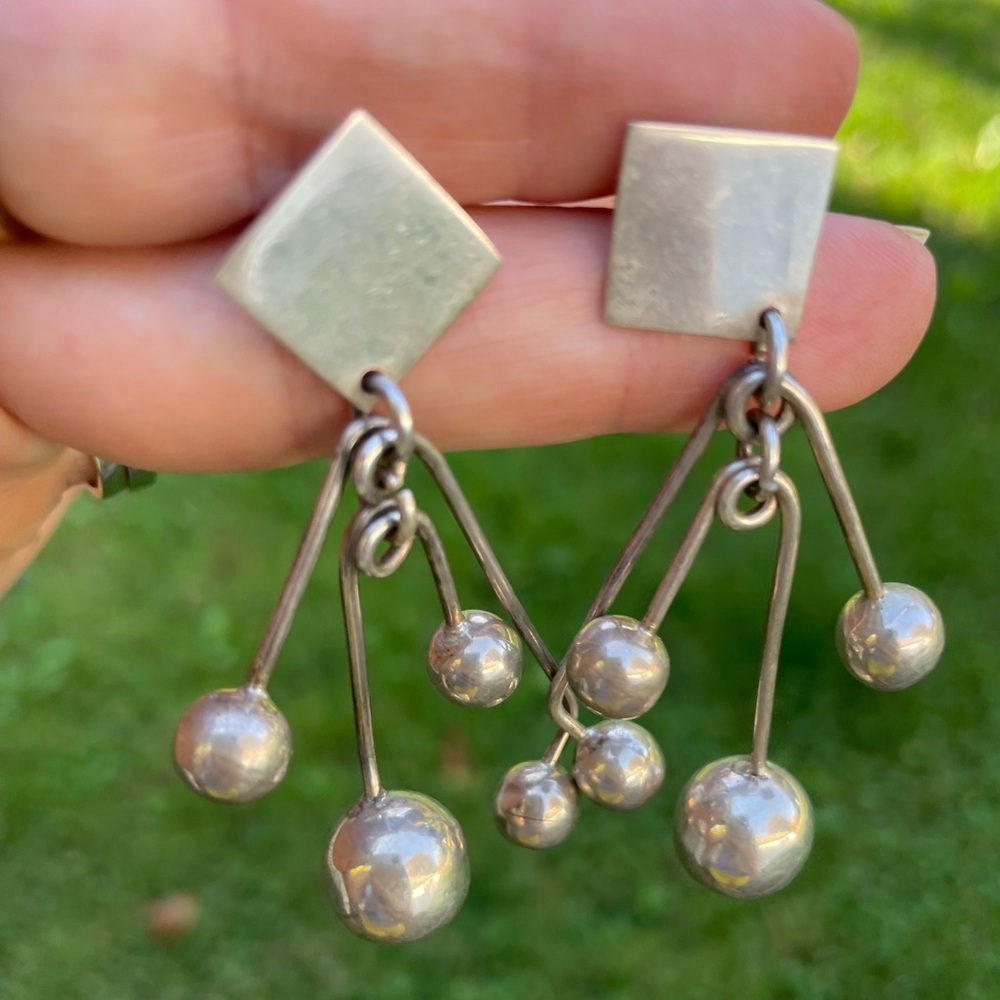 Vintage Taxco Sterling Silver Large Dangly Statement Earrings - Picture 7 of 13